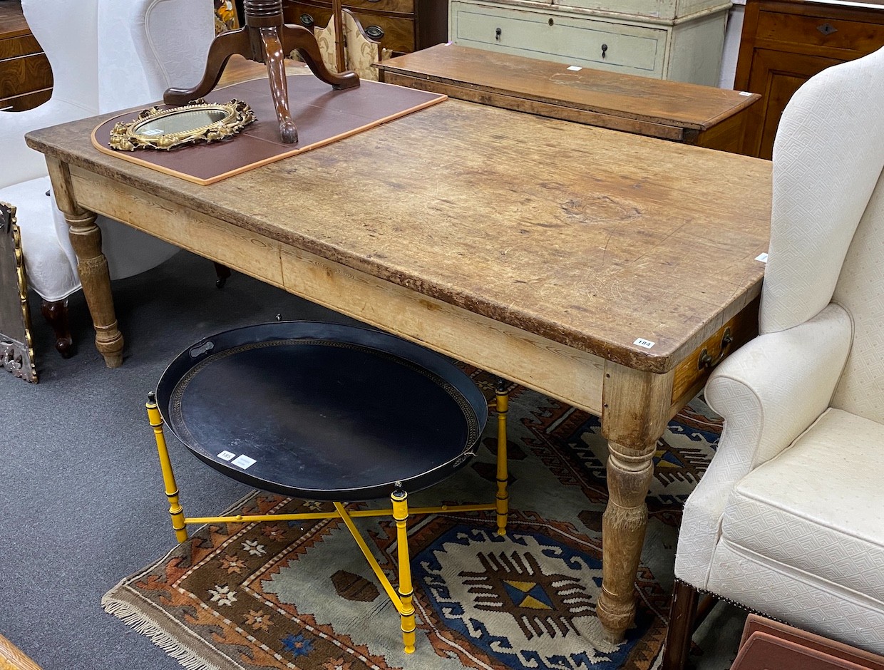 A Victorian rectangular pine kitchen table, length 204cm, width 105cm, height 76cm